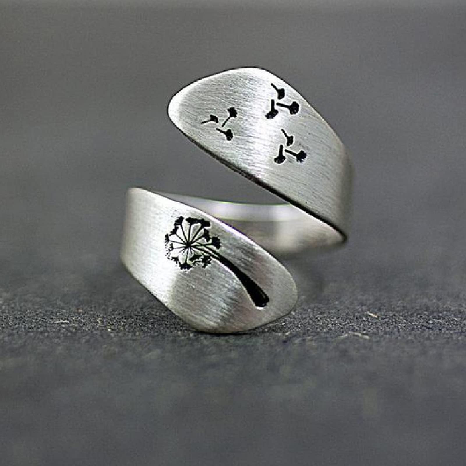 Anello dente di leone Dente di leone Anello aperto regolabile Unico Fidanzamento Anniversario Wrap Anello a fascia aperta per le donne Uomini Dainty Finger Jewelry Argento