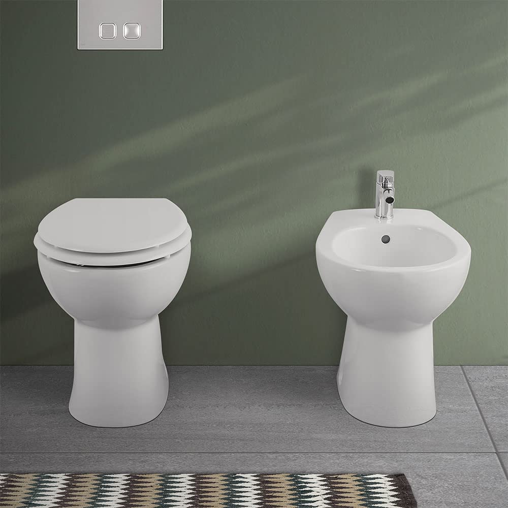 Inbagno Sanitari Bagno in Set, Completo di WC, copriwater, Bidet e lavabo 65 cm con Colonna