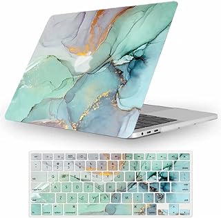 Fancity Compatible with MacBook Pro 13 inch Case with Touch Bar 2020 2021 2022, M2 M1 Chip A2338/A2289/A2251/A2159/A1989/A1706 Hard Shell Pro 13 Case (2016-2022 Release) & Keyboard Cover, Green Marble