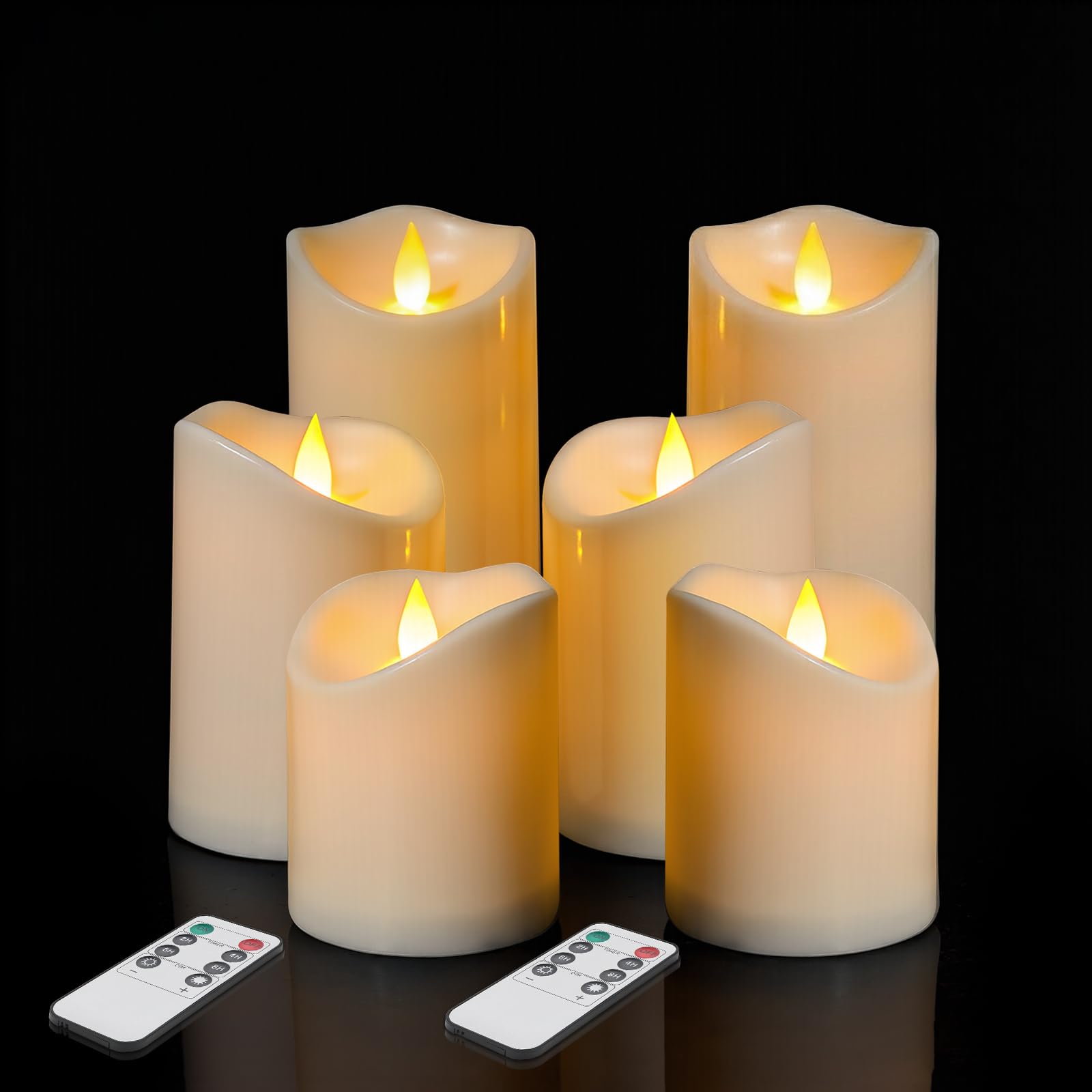 Flameless Candles 4" 5" 6" Set of 3 Outdoor Indoor Ivory Pillars Battery Operated Flickering Candles Include 8-Key Remote Timer Function, Fake Plastic Candles for Wedding, Aniversary, Christmas Decor — view 11