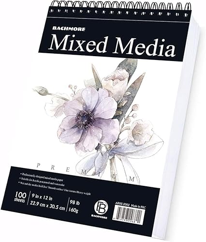 Bachmore Bloc de dibujo de 9 x 12 pulgadas 98 libras564oz 100 hojas de medios mixtos acuarela bloc de arte acrílico para bocetos cuaderno de bocetos