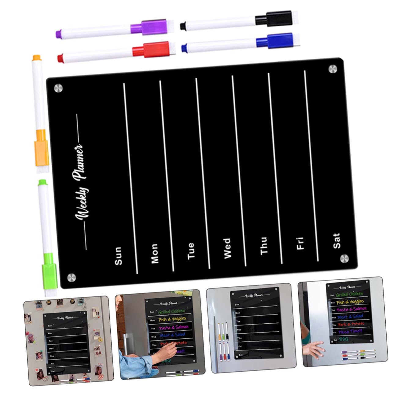 DOITOOL Magnetisches Planungs Whiteboard A3 Aus Schwarzem Acryl Mit 6 Whiteboard Stiften Abwischbare Kühlschrank Memo Tafel Für Terminplanung Und Familienkalender