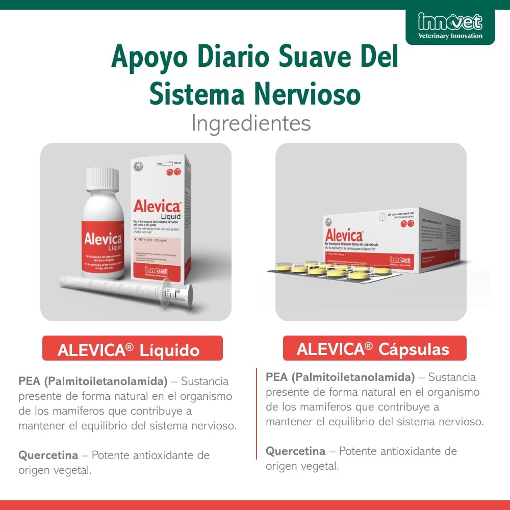 Innovet Alevica Suplemento para el Sistema Nervioso para Perros y Gatos 20 Comprimidos Masticables – con PEA-q y Quercetina – Apoya el Equilibrio Neurológico