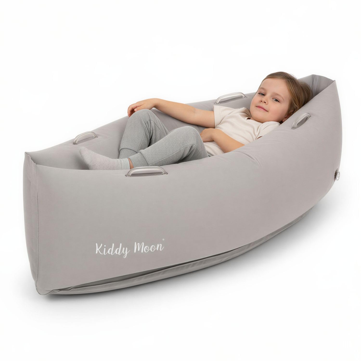 KiddyMoon Silla Sensorial Inflable para Niños con Asas Y Bomba Forma Barca, Gris,M