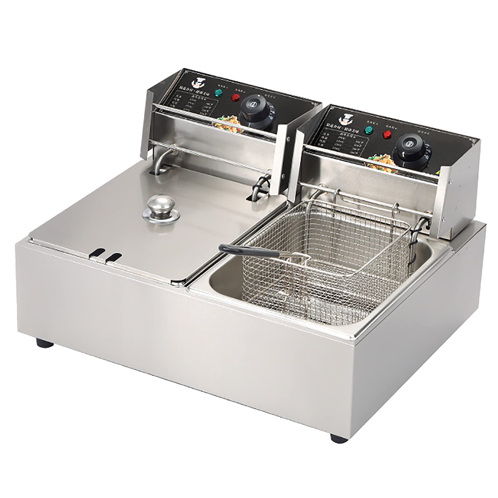 Freidora eléctrica con Cesta y Tapa, de Acero Inoxidable Resistente, Temperatura Ajustable, Elemento de inmersión, para Uso doméstico y Comercial (Plateada)