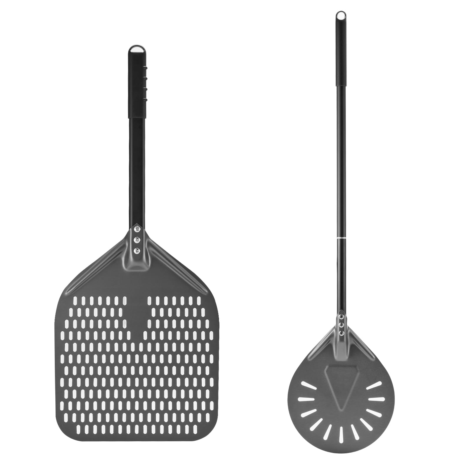 Newmeto 12 Inch + 7 Inch Perforated Pizza Peel Set, Turning Peel With Metal Handle, Spatula Paddle for Homemade Oven Accessories