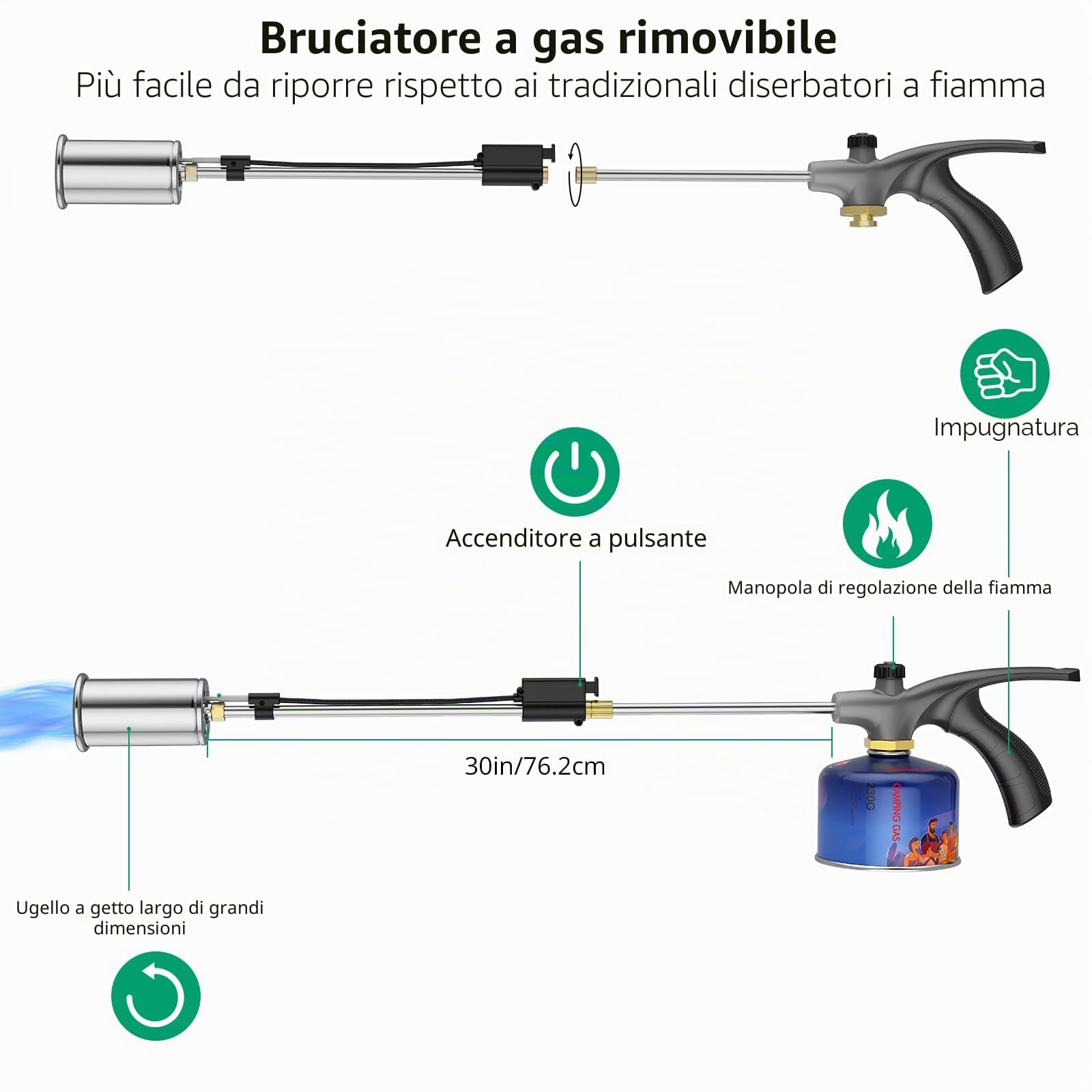 Sondiko Bruciatore per erbacce a fiamma grande, bruciatore a gas ad alte prestazioni, potenza 800.000 BTU, per giardino, vialetto, ghiaccio, neve, tetti (ad eccezione di serbatoi da