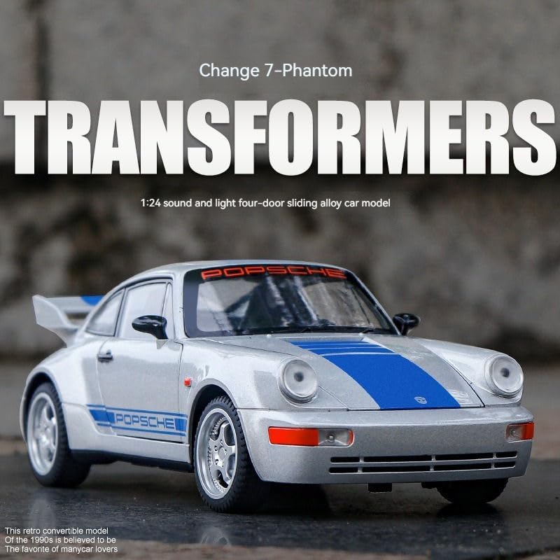 Image of Alokik Enterprise 1:24 Poarsche 964 Transformers 7 Phantom Die-Cast Model Metal Pull-Back Off-Road Car with Sound & Light and 4 Opening Doors Kids' Best Toy Vehicle Gift【Gray】