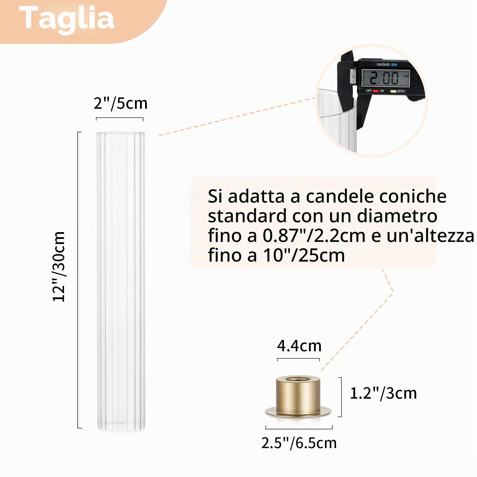NUPTIO Portacandele Hurricane per centrotavola: set di 10 portacandele conici in metallo con cilindri in vetro a coste portacandele dorati per feste all&apos aperto cene matrimoni decorazione da