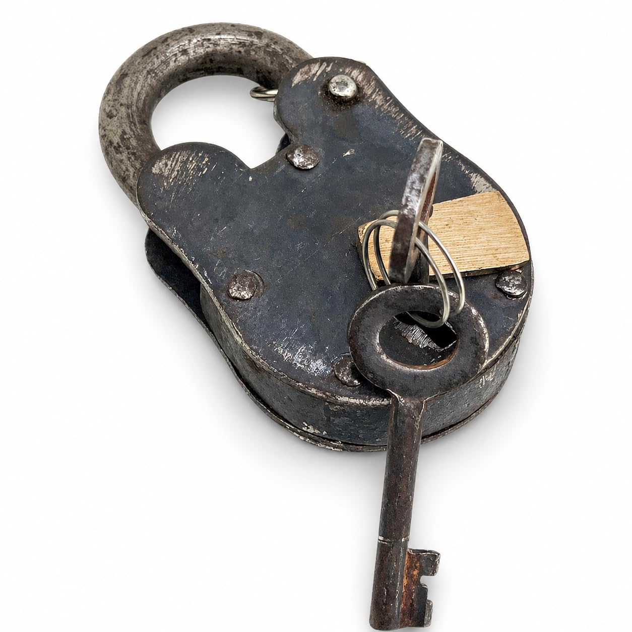 Candado de hierro fundido rústico de estilo antiguo, juego de cerradura de llave de esqueleto resistente, hierro medieval para puerta principal o casillero de cárcel (3.5 x 2 x 0.75 pulgadas)