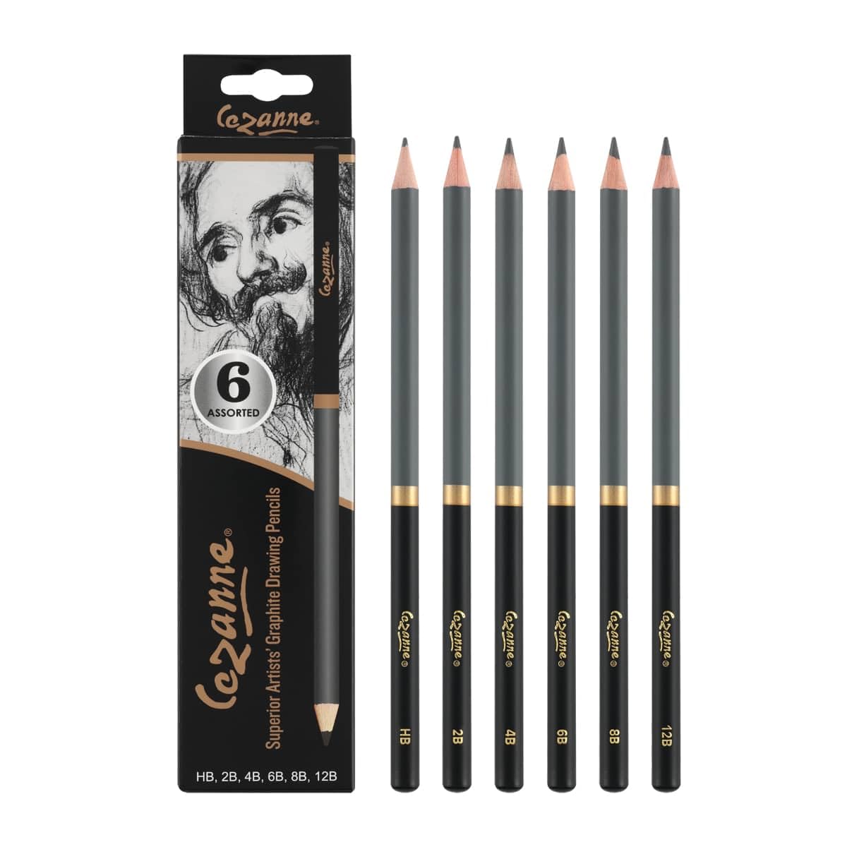 Cezanne Graphit-Zeichenstifte-Set, sortiert, Set mit 6 bruchfesten Graphitminen, leicht zu spitzenden Skizzenstiften, Meister-Künstlerqualität, Graphitstifte für technisches und künstlerisches