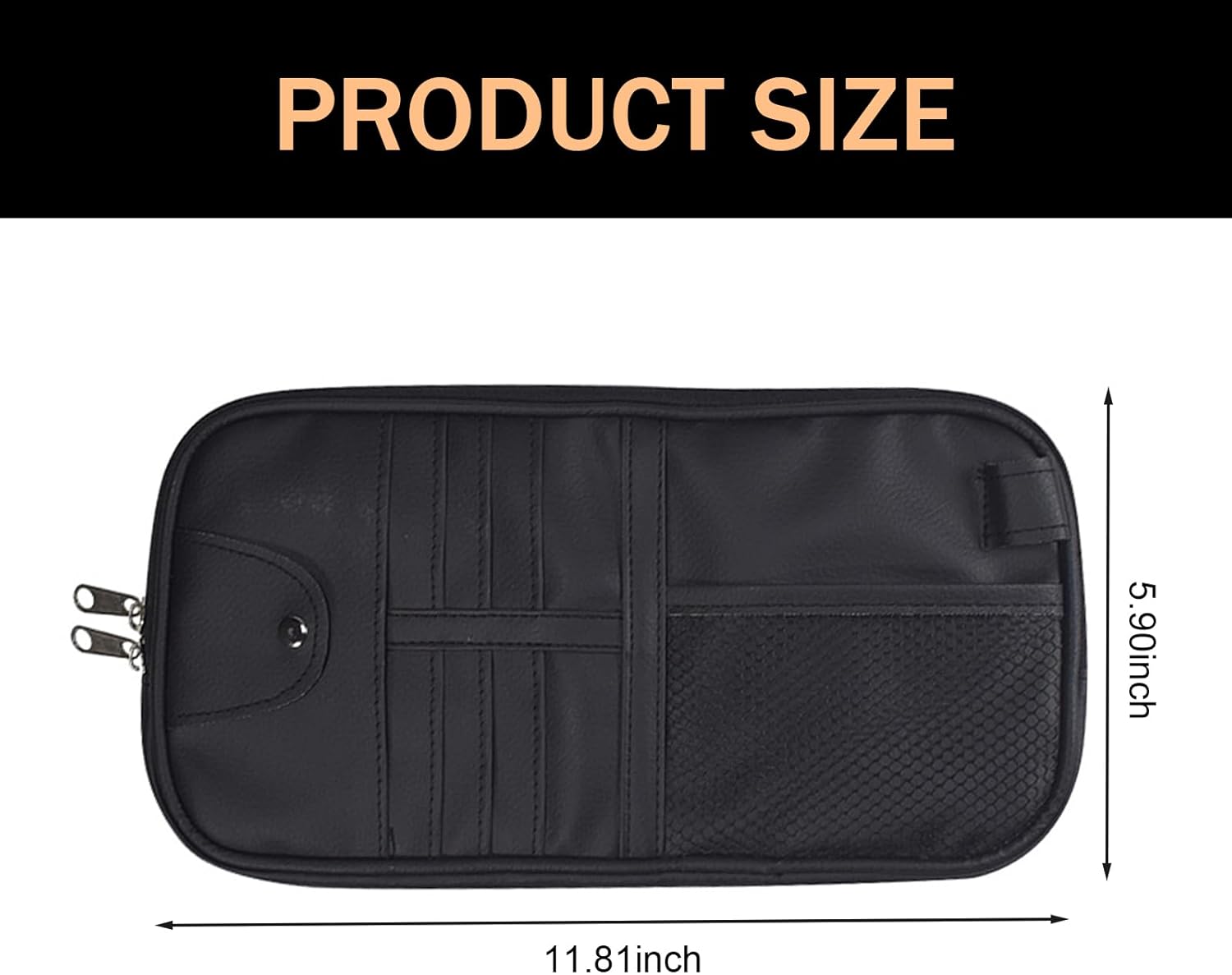 車用バイザーオーガナイザー サンバイザーオーガナイザー サングラスホルダー付き 11.8インチ x 5.9インチ 多機能カーポーチオ