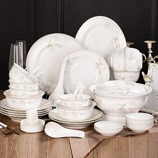 Classic 56 Pieces Porcelain Dinner Set, Crockery in Vintage Look Hand Painted Ceramic Combination Sets Dinnerware Set Service for 12,