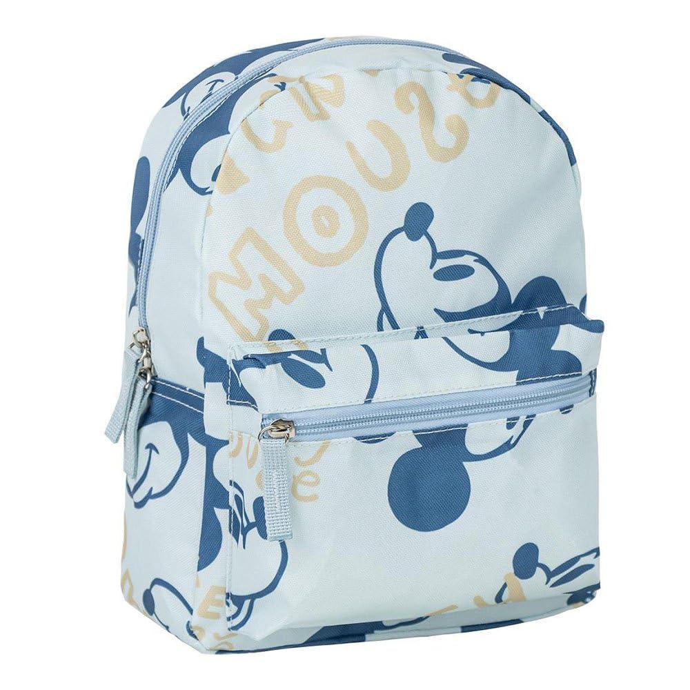 Mochila de Guardería de Mickey Mouse - Color Azul - 22 x 27 x 9 cm - Cierre de Cremallera - Asa Ajustable - Mochila Resistente y Duradera - Producto Original Diseñado en España