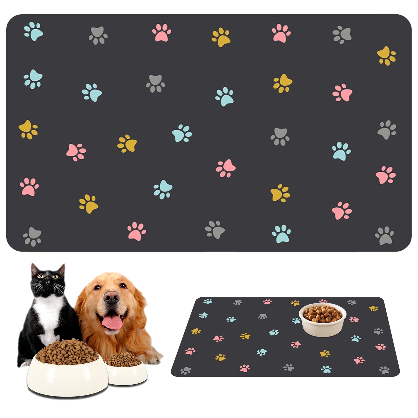Wasserdichte Haustier-Futtermatte – 61x40 Cm, Saugfähig, Rutschfest, Für Hunde- & Katzennäpfe