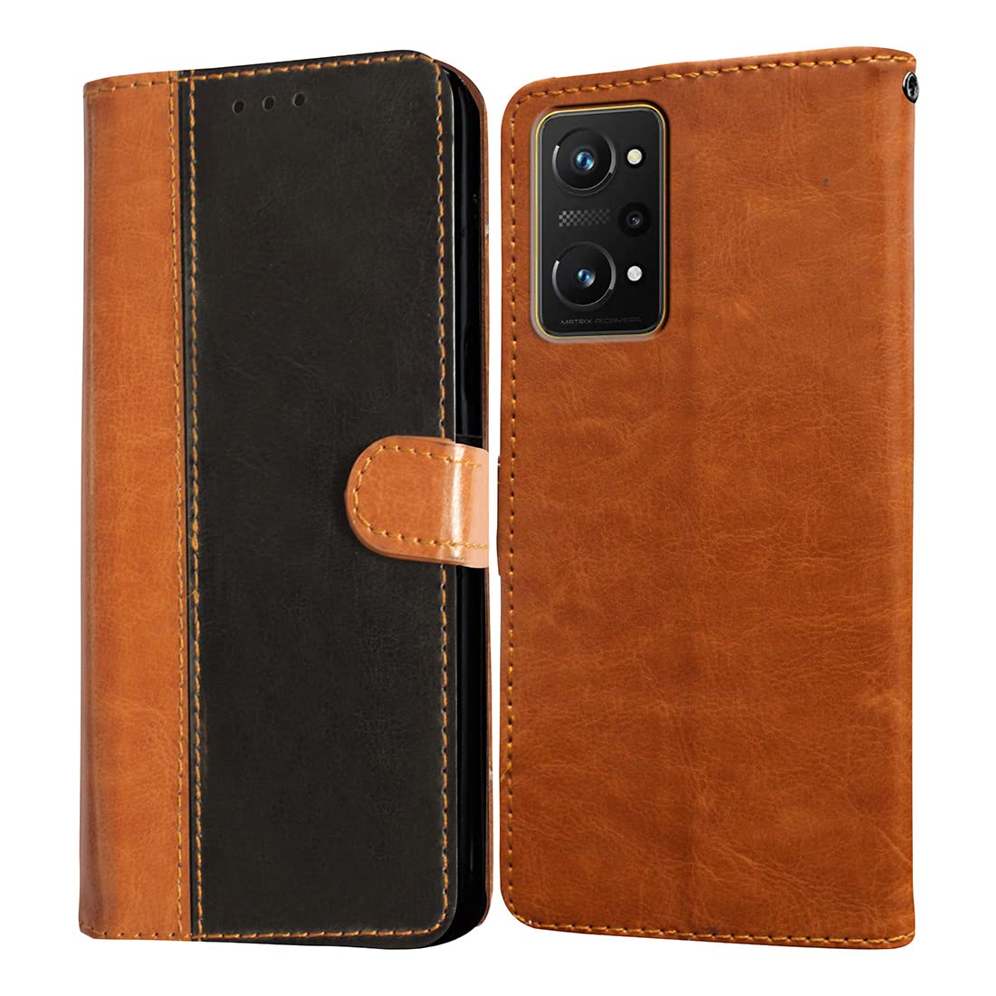 Casotec Flip Cover for Realme GT Neo 3T 5G | Premium Leather Finish | Inbuilt Pockets & Stand | Flip Case for Realme GT Neo 3T 5G (Camel and Black) (B0BJJPW1RF) Amazon Price History, Amazon Price Tracker