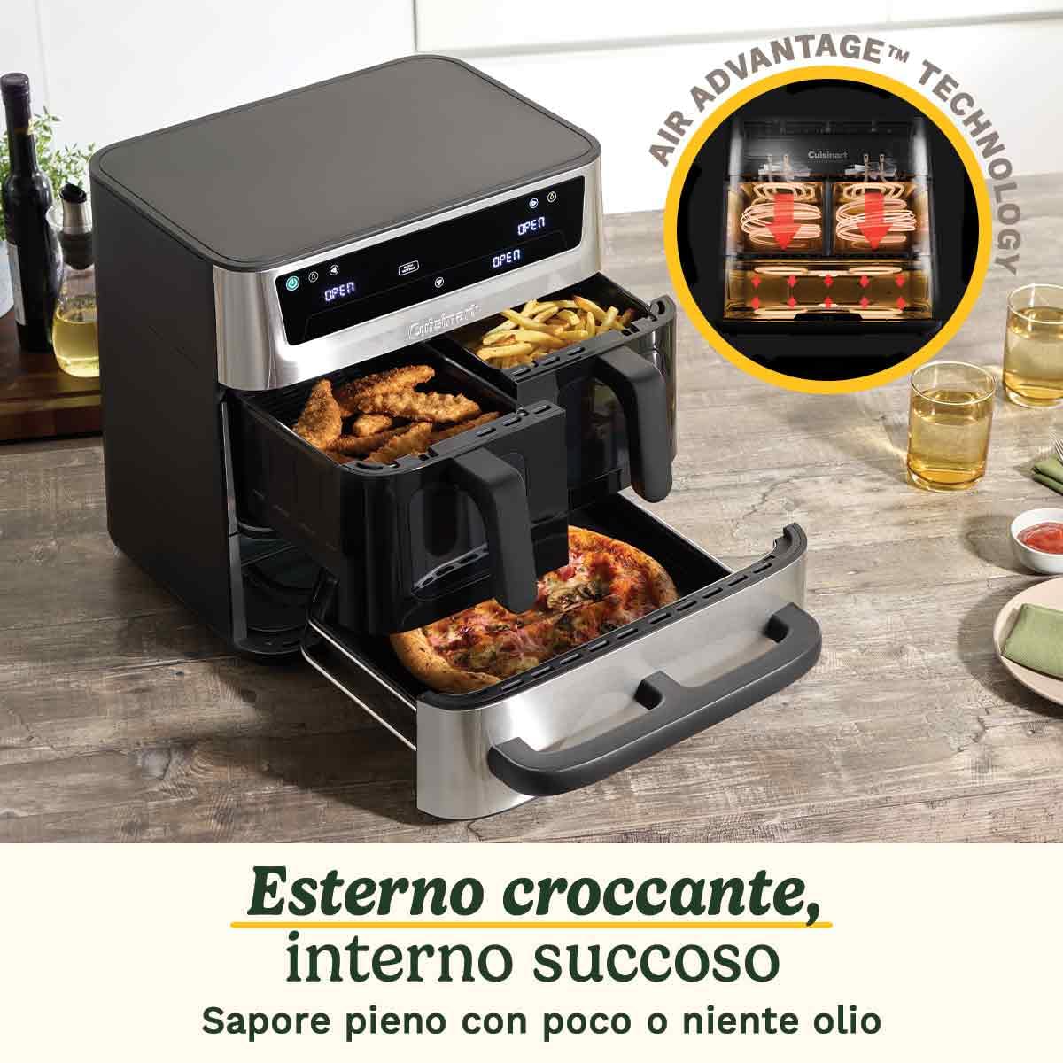 Cuisinart Tri Zone Air Fryer y Horno 13,6L sin PFAS | 3 zonas | 2 cestas 4,3L + horno 5L | 9 funciones: freír, asar, grillar, hornear, recalentar, deshidratar, pizza, tostar, manual