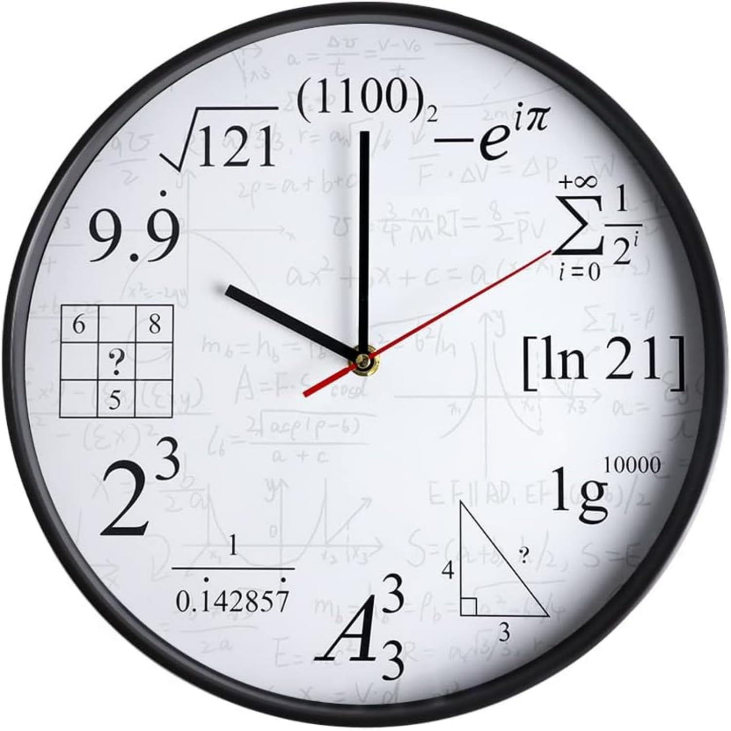 Horloge murale mathématique quartz 30 cm pour déco de salon