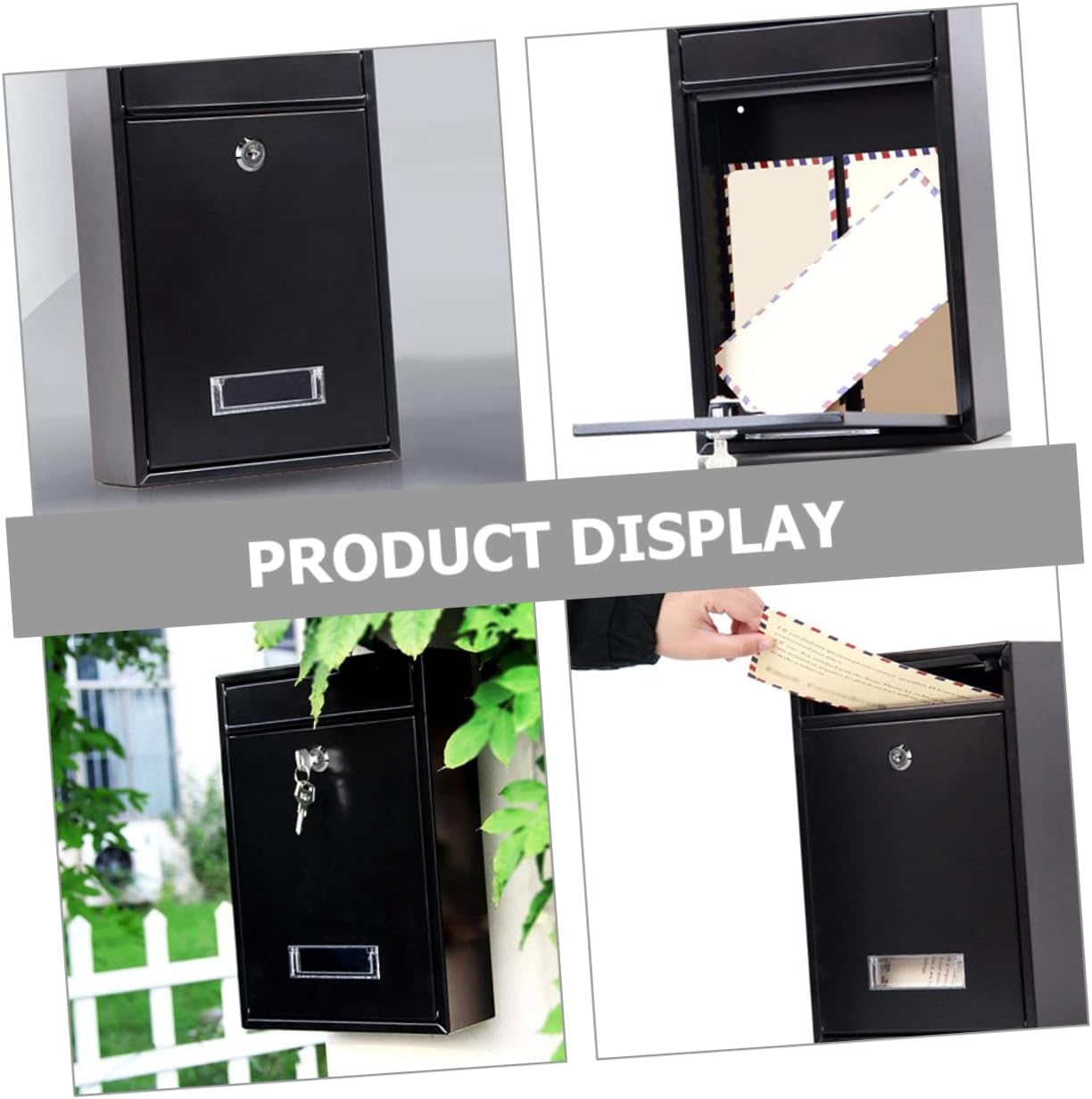 Outdoor Multi-Functional Metal Letter Box Weatherproof Mailbox for Home and Office Capacity for Envelopes Newspapers and Magazines Easy to Install Black
