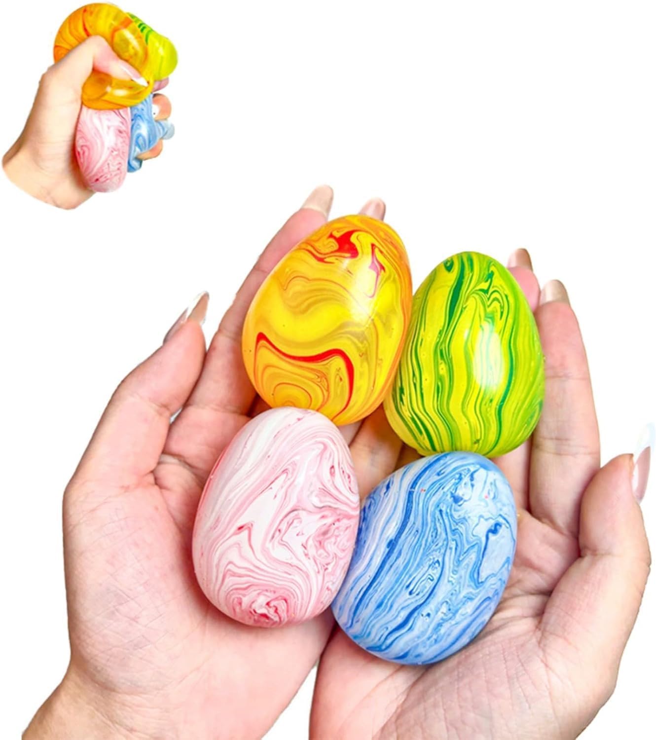 4PCS Easter Eggs Stress Balls - Soft Sensory Stress Balls Cube for Autism & ADHD, Durable Sensory Toys Set for Adults and Children, Classroom Prizes Gifts Party Supplies (Multicolor)