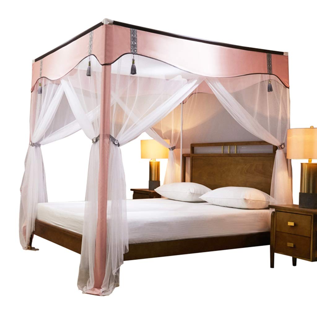 Moustiquaire de lit baldaquin rose avec fermeture 3 portes pour chambre fille et adulte
