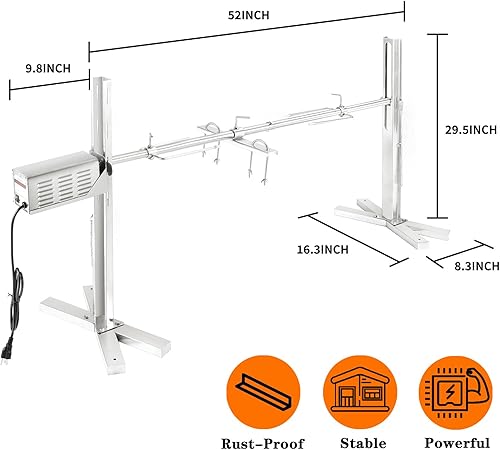 Miniatura 3 de Kit de parrilla para asador, soporte eléctrico de trípode de acero inoxidable de 52 pulgadas, asador de asador de cerdo de 150 libras, kit de