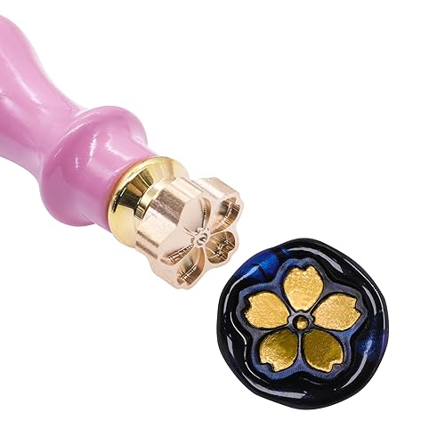 Miniatura 2 de SWANGSA Sello de cera de flor de cerezo, mango de madera rosa vintage y sello de sellado de cabeza de latón extraíble para invitaciones de boda,