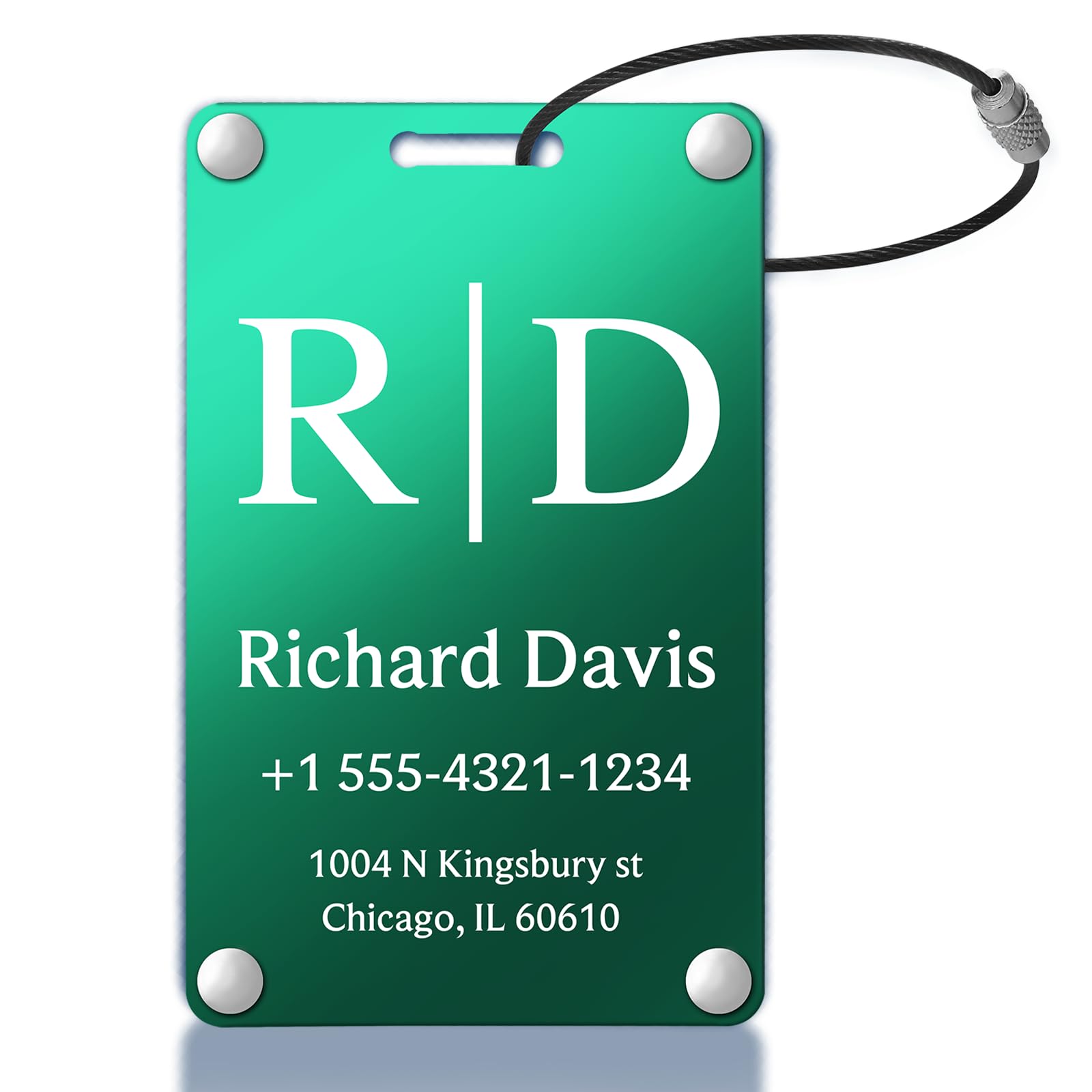 Personalized Luggage Tags for Suitcases - Monogram Style Aluminum Custom Luggage Tags for Backpacks & Bags, Sturdy, Waterproof & Heavy Duty (Green/