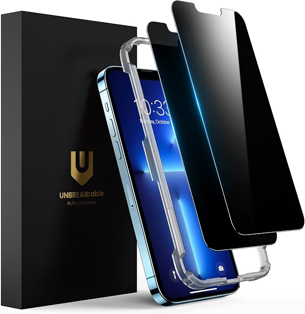 UNBREAKcable Privacy Screen Protector for iPhone 13/13 Pro [2 Pack], 9H Hardness Anti Spy Tempered Glass Film with Installation Frame for iPhone 13/13 Pro 6.1-Inch [Bubble Free and Case Friendly]