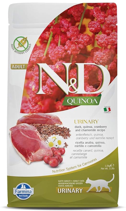 FARMINA N&D Quinoa Urinary Dry Cat Food, Adult, Grain-Free, 1.5-kg, Duck Cranberry and Chamomile