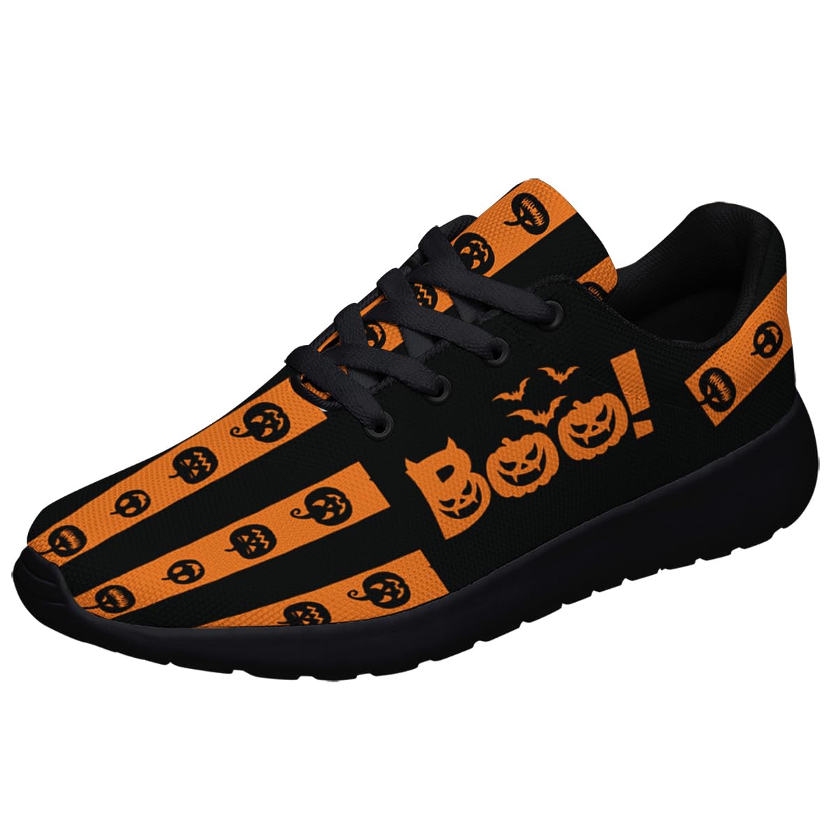 Halloween Shoes for Men Women Pumpkin Boo Running Sneakers Breathable Casual Sport Tennis Shoes Black Size 9.5