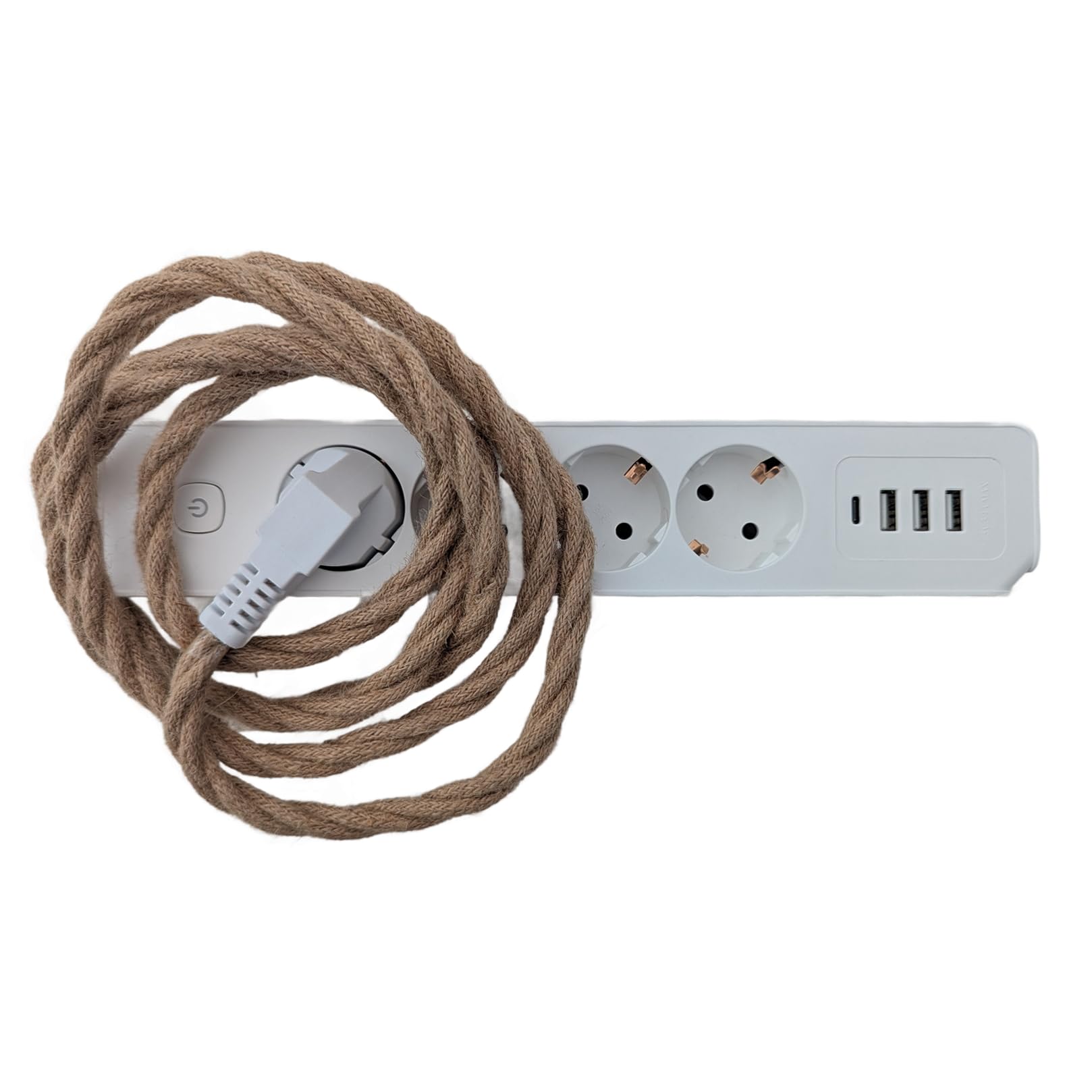 Cable alargador retro de 4 vías, 2 m, con revestimiento de tela trenzada, regleta vintage de 16 A, cable textil trenzado, diseño nostálgico, certificado TUV/GS/CE, en 5 elegantes colores (arcilla