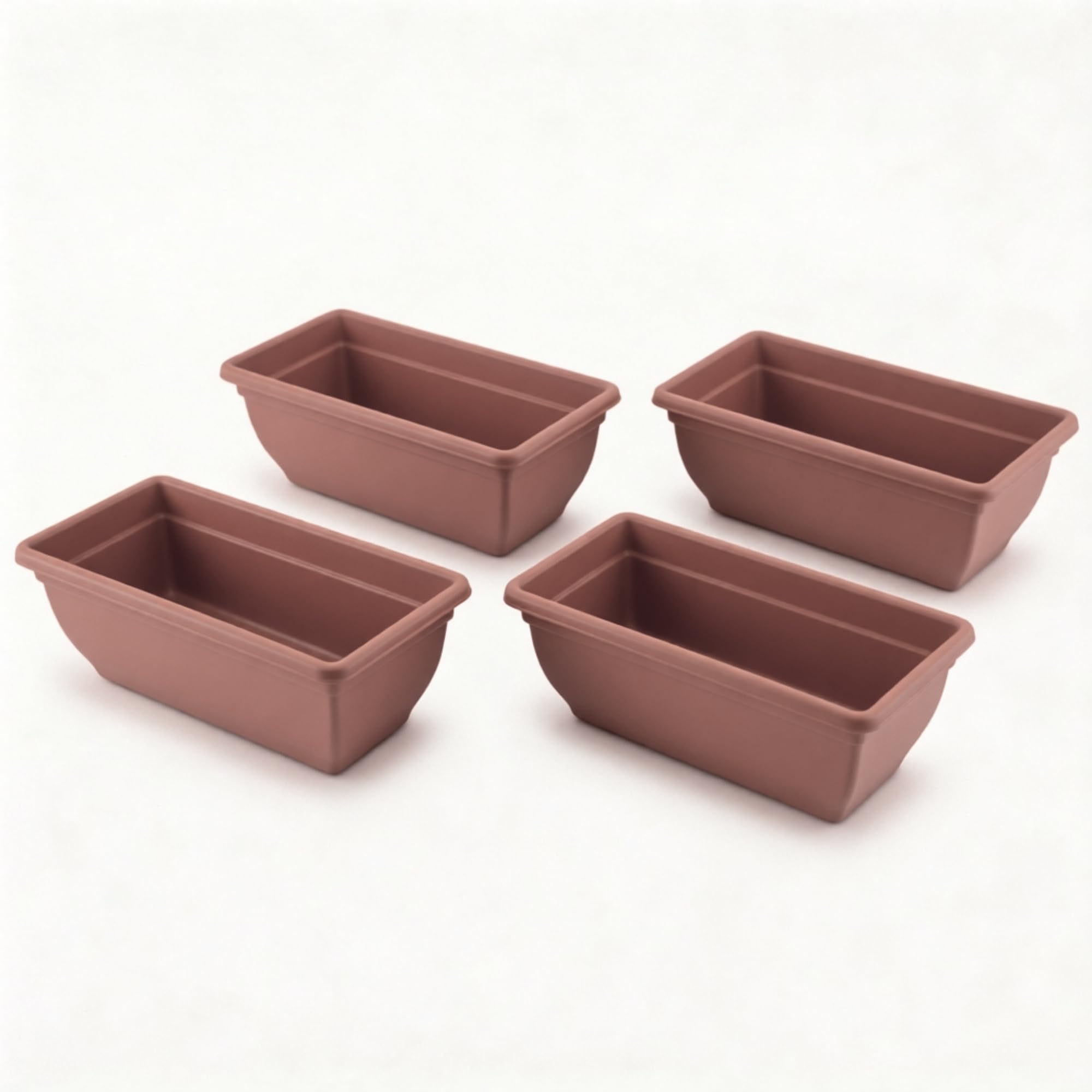 KYY'Z 4x 60cm Rectangular Garden Trough Planters - Terracotta Durable Plastic Window Boxes for Vegetables, Herbs & Flowers, Indoor Outdoor Flower Box for Balcony & Mini Garden, Home Decor