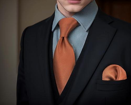 Vista 51 de S&W SHLAX&WING Conjunto de corbata de color sólido y pañuelo de bolsillo para hombre C33