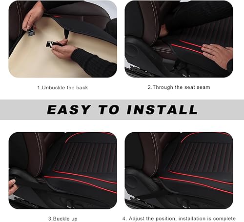 Miniatura 5 de Funda de cuero para asiento de automóvil, funda de cojín de cuero para asiento delantero y inferior con bolsillo de almacenamiento, protector de