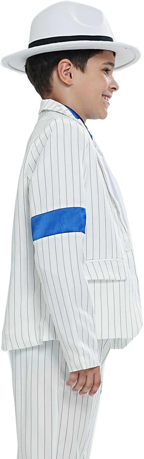 Boys White Striped Blue Armband Suit Birthday Halloween Party Cosplay Costumes for Kids - Image 3