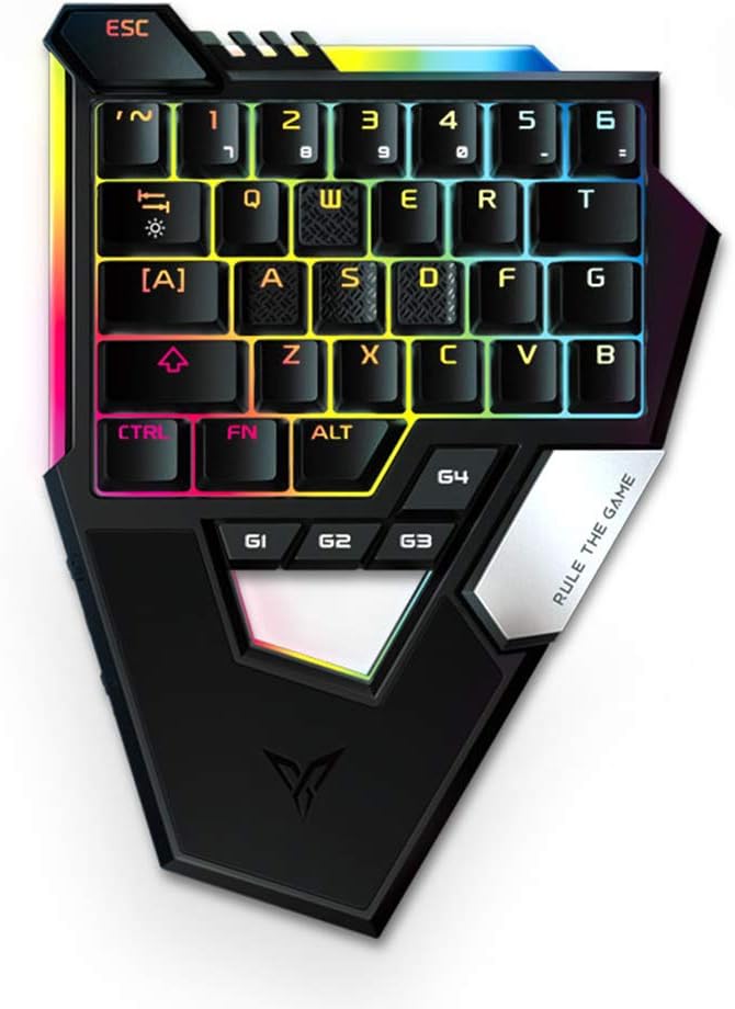 Bounabay One Handed Wireless Mechanical Gaming Keyboard for iOS and Android System with RGB LED Backlit