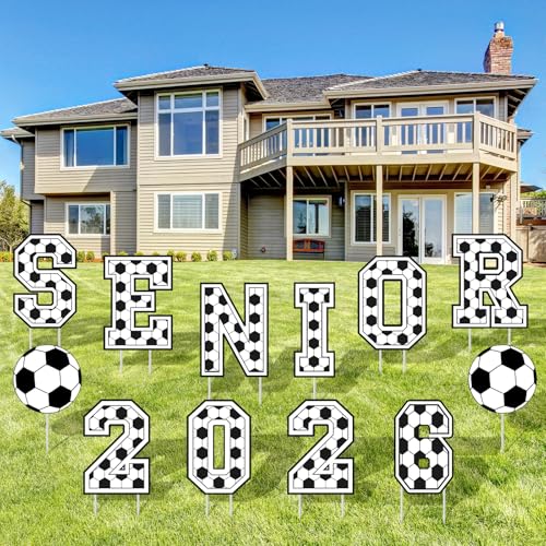 Vercraft 12 Pcs Soccer Yard Signs 2026 Senior Night Decorations, 15 Inch Large Senior 2026 Yard Sign with Stakes, Graduation Outdoor Lawn Decorations for Graduation Sport Theme Party