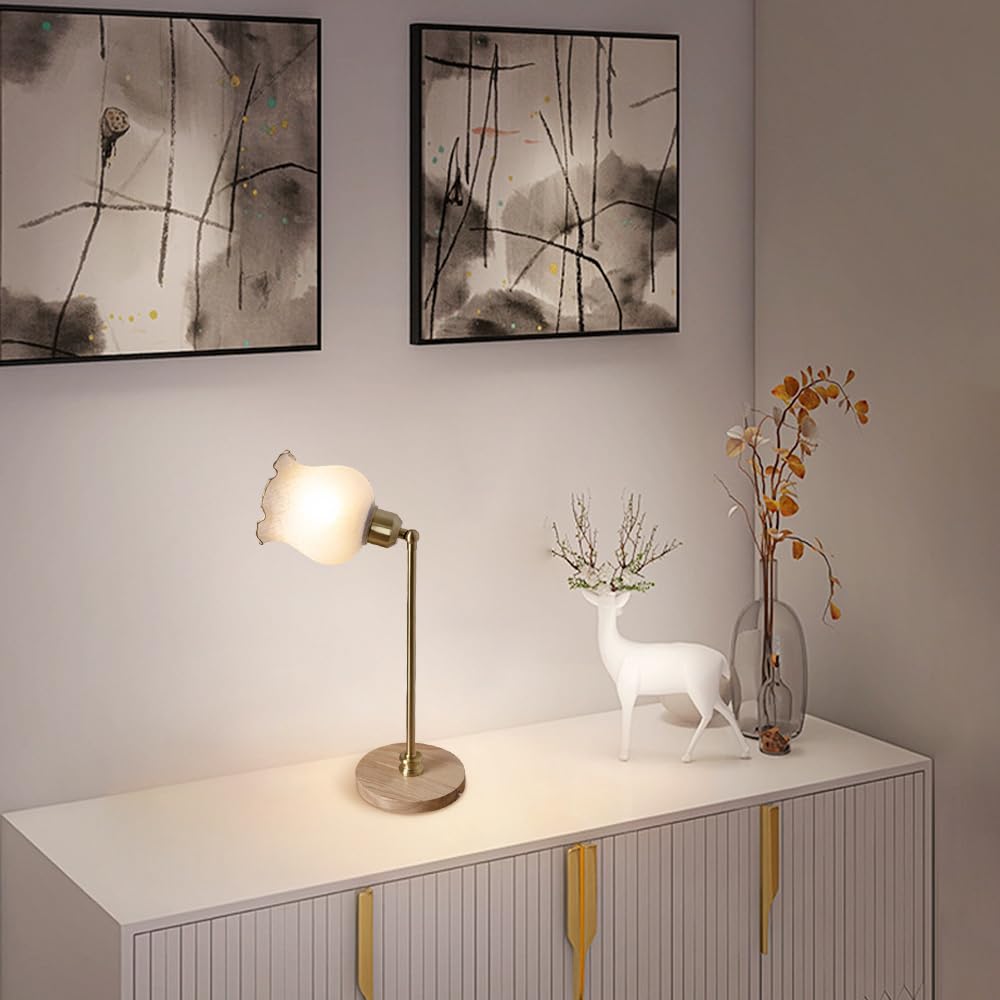 Lampada da scrivania per ufficio domestico, Lampada da tavolo ad angolo regolabile con luce di lettura per ufficio da comodino, Lampade da comodino E27 Design a forma di fiore Ornamenti per la