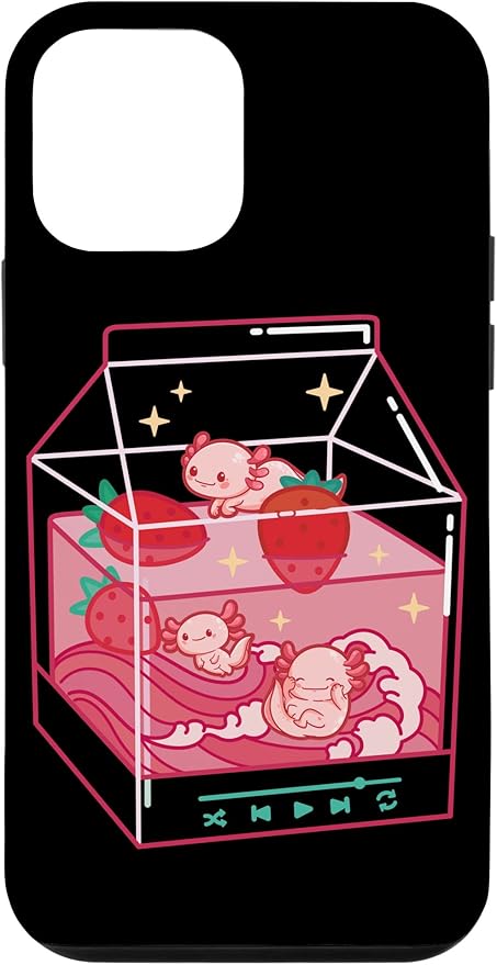 Amazon Co Jp Iphone 12 Mini Axolotlsかわいい審美的なイチゴの牛乳アートイラスト スマホケース 家電 カメラ