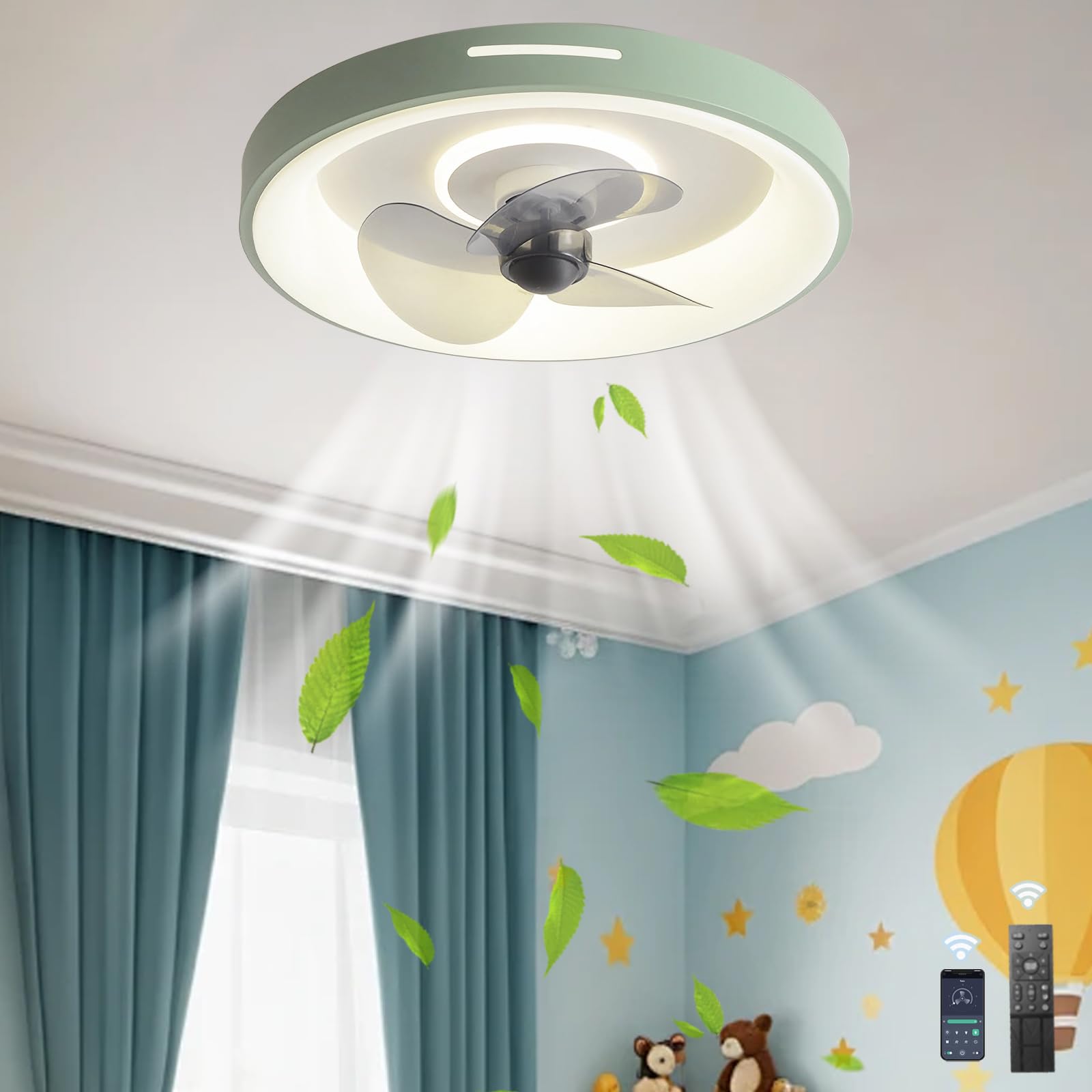 HXYSXHJUO Ceiling Fans with Lights Remote Control/APP, Silent Fan Lamp for Bedroom, Reversible DC Motor Light Ceiling, Dimmable，for Living Room, Lounge,Office-Green