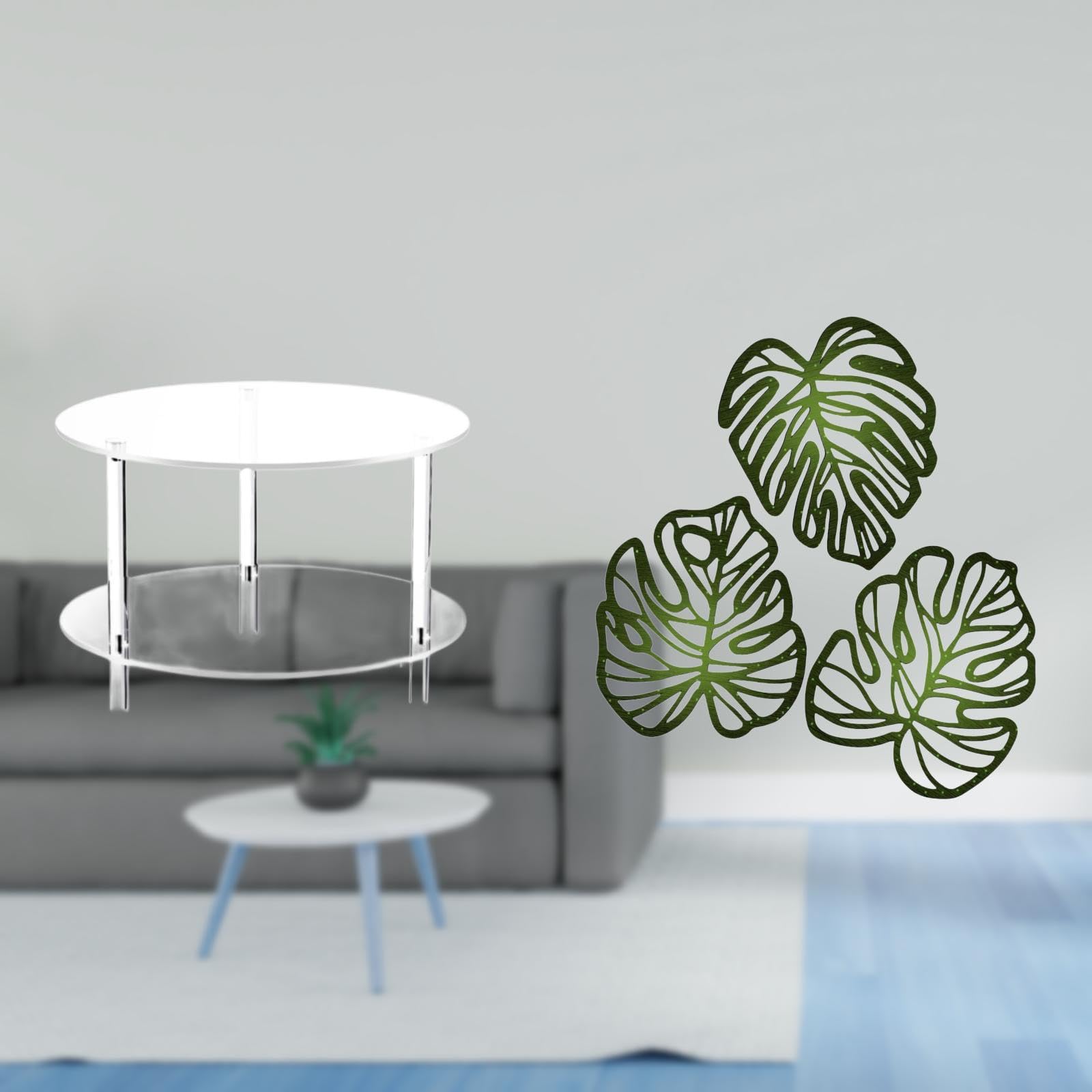 Enakshi® Acrylic Palm Side Table with Wooden Leaves Decor Compact Nightstand for Living Room Bathroom Bedside Easy Assembly Tropical Jungle Art|Home & Garden | Furniture | Tables-image-44