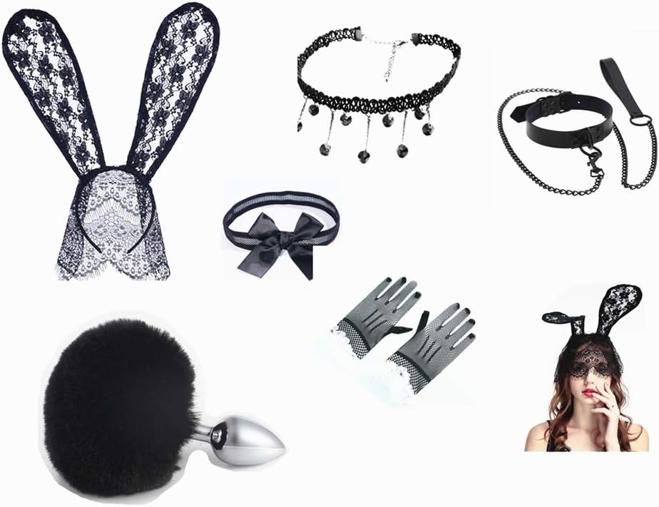 Micrkrowen 6Pcs Rabbit Bunny Tail an~AL Plug Starter Trainer Medical Grade Stainless Steel Hypoallergenic ÀNûS B~UTT For Women Men COUPLES(M)