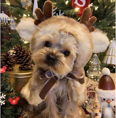 Miniatura 2 de Anelekor Disfraz de Navidad para perro, divertido disfraz de alce, capa de gato de reno de Navidad con cuernos, traje de cachorro, ropa de forro