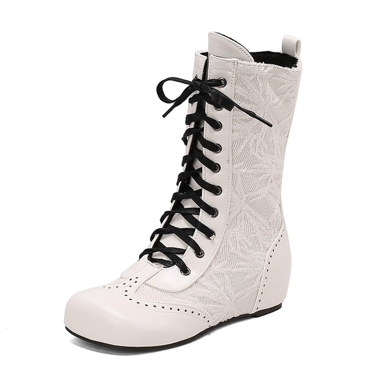 Women Wedge Heel Ankle Boots Lace Up Round Toe Internal increase Wide Calf Boots