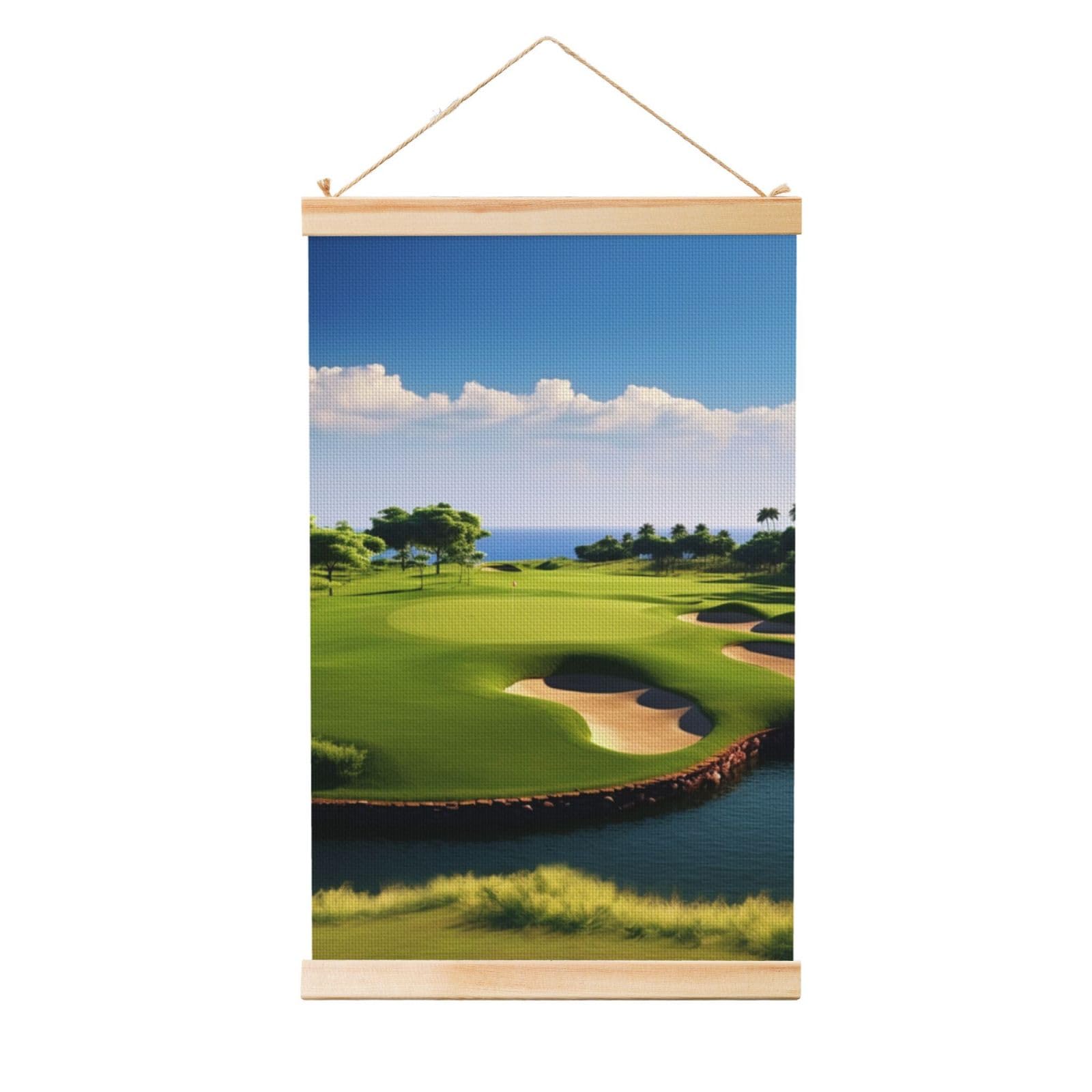 Golf Course Posters Wooden Shaft Hanging Poster Canvas Prints Scroll Wall Art Painting Vintage Wall Banner Modern Artwork Decor for Home Decor Ready to Hang 16"x24"