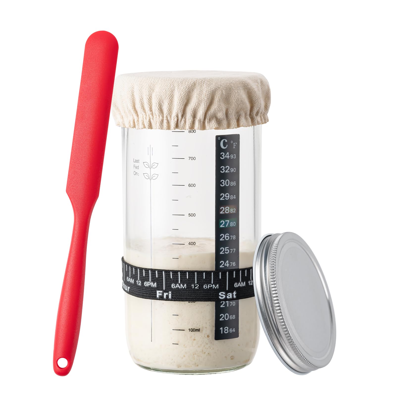 BOOMIBOO 32oz Large Capacity Sourdough Bread Baking Supplies Fermentation Kit, Sourdough Starter Jar, Glass Jars Bread Making Accessories with Instruction Book