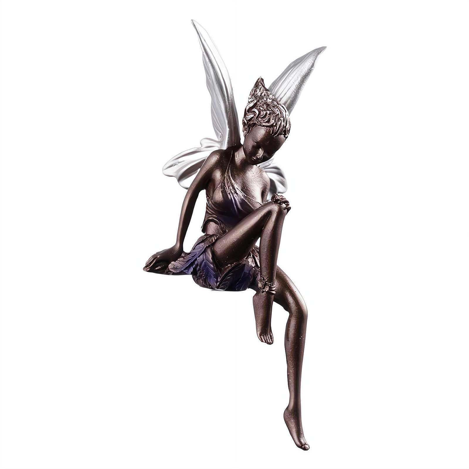 Turek Sitting Fairy Statue - Resin Angel Figurine with Wings for Garden & Home Decor