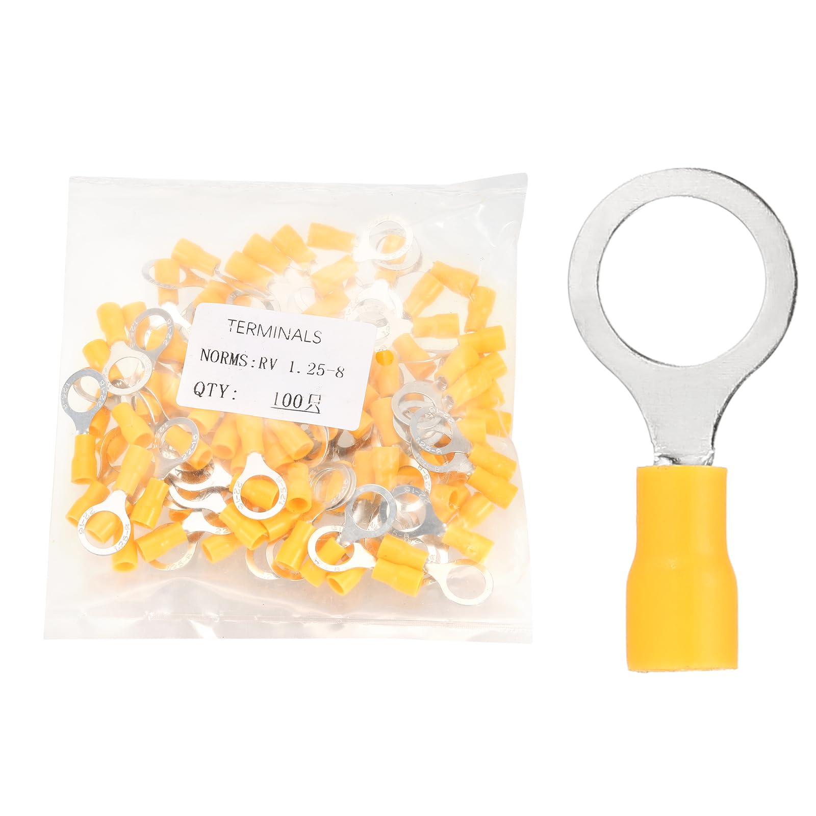 sourcing map 100pcs Terminals Ring Connectors #5/16" Tinned Copper Insulated Ring Crimp Terminals 22-16 Gauge for Electrical Industrial Chemical Project, Yellow