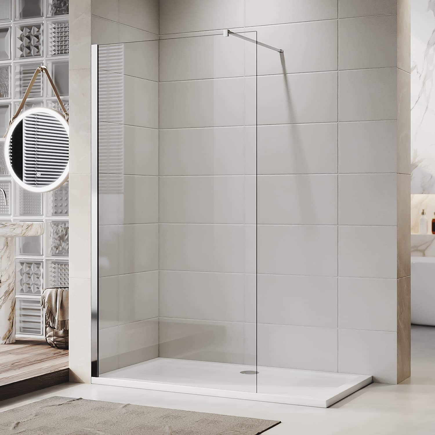 ELEGANT 900mm Bathroom Shower Screen Walk in Wet Room Shower Door 6mm Safety Toughened Glass Screens Shower Panel — image 1